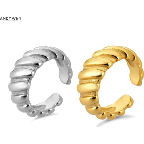 ANDYWEN 925 Sterling Silver Plain Twist Earcuff Ear Cuff Earring No Piercing Clips Women Large Rock Punk Pendienete Jewelry