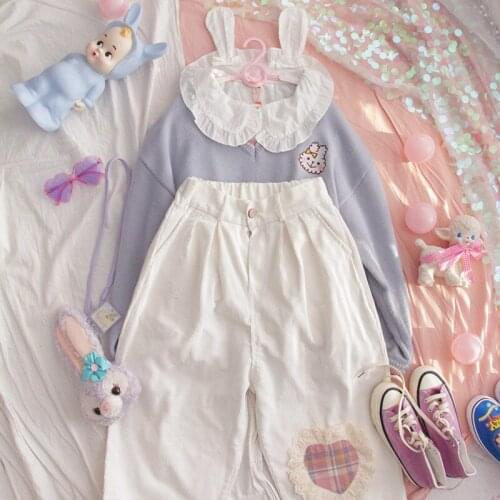 Japanese Spring Autumn Women White Lolita Blouse Sweet Cotton Blusas Cute Kawaii Bunny Preppy Style Girl Shirt MH974