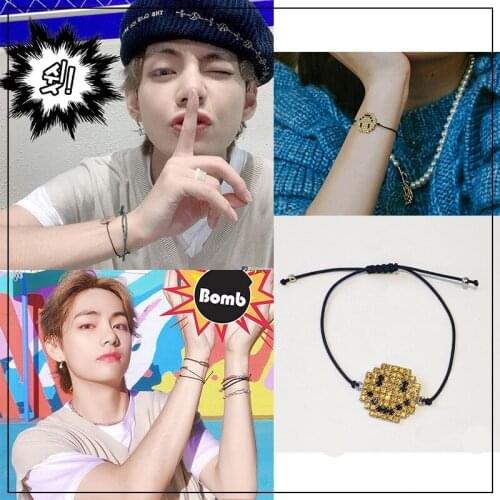 Kpop Dynamite Kim Tae Hyung Bracelet Smiley Face Bracelet for Women Men Korean Jewelry bangtan boys Zircon Rope Chain Bracelet
