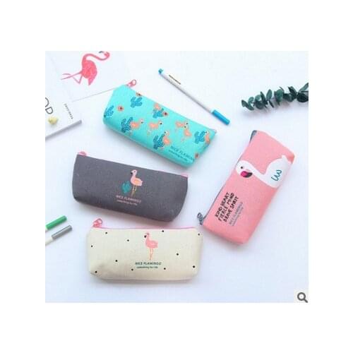 Ellen Brook 1 PCS Kawaii Flamingo Pen Pencil Bag Canvas School Office Supply Stationary Makeup Pouch Cosmetic Case Cute Funny
