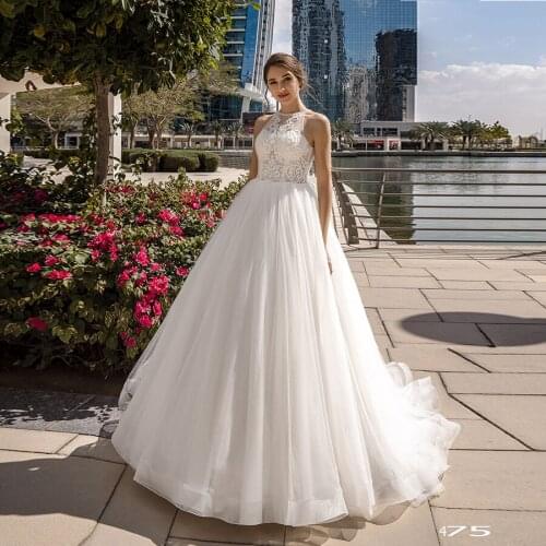 Exquisite Beaded High Neck Sleeveless Wedding Dresses A-Line with Appliques Custom Made Zipper Back Bridal Dresses