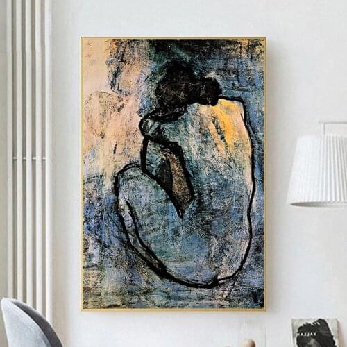 Famous Painting Blue Nude By Pablo Picasso Canvas Painting Poster and Prints Wall Art Pictures Cuadros for Living Room Decor