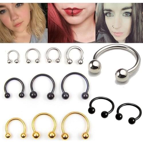 Trendy 2 Pcs Stainless Steel Nostril Nose Ring Lip Rings Earrings Round Piercing Ball Horseshoe Hoop Ring Body Jewelry