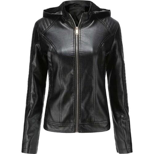 PU Faux Leather Jacket Women Autumn Winter Long Sleeve Hoodies Warm Tops Female Motorcycle Bf Style Black Leather Jacket Outer
