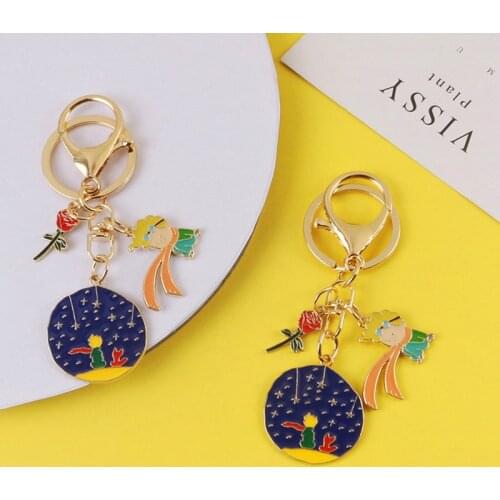 Fashion Metal Rose Keychains Starry Little Prince Keyring Creative Boy Men Women Bag Car Pendant Charm Key Chains Gifts