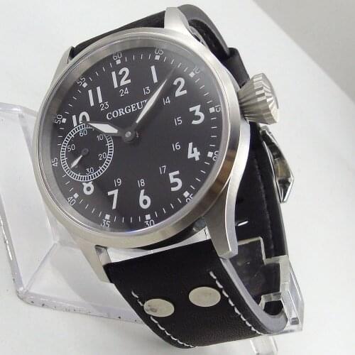 Simple Dress 44mm Hand Winding Men Wristwatch 6497 Movement Leather Strap