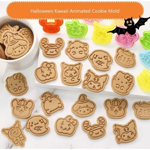 Biscuit Cutter Set Halloween Hello Cat Bread Mold Home Baking Tool 3d Three-dimensional Press Plastic Plunger Cookie Cutter Mold