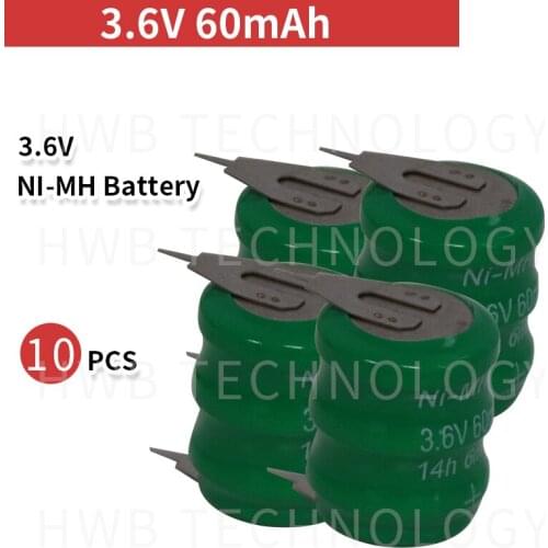 10 pcs/lot 3.6V 60mAh Ni-CD nickel cadmium battery data backup battery memory cell PLC industrial batteries Free Shipping