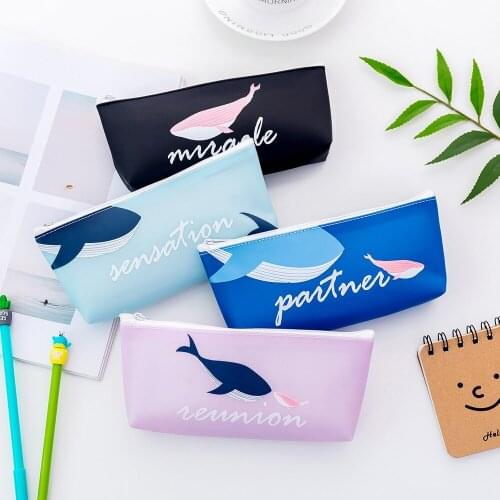 New Cute Whale Series Inverted Trapezoid Pencil Bag Korean Creative Student Pencil Bag Pencil Case