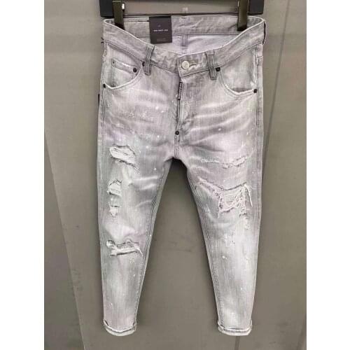 New DSQUARED2 Mens/Women Jeans Fashion Slim Simple Frayed Hole Patch Paint Micro-Elastic Foot Pants 061