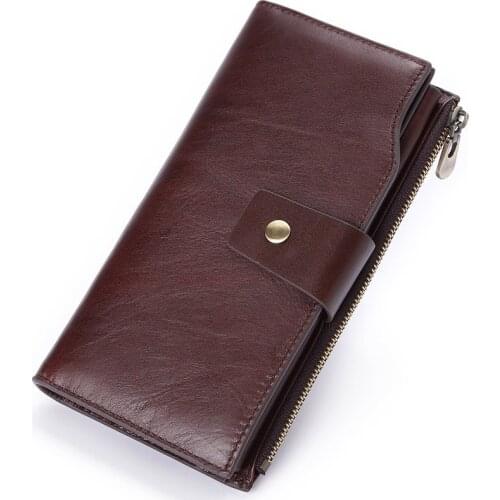 New Genuine Leather Men Wallet Clutch Business Cell Phone Bag Organizer Card Golder Long Zipper Coin Purse Brand Male Money Bag