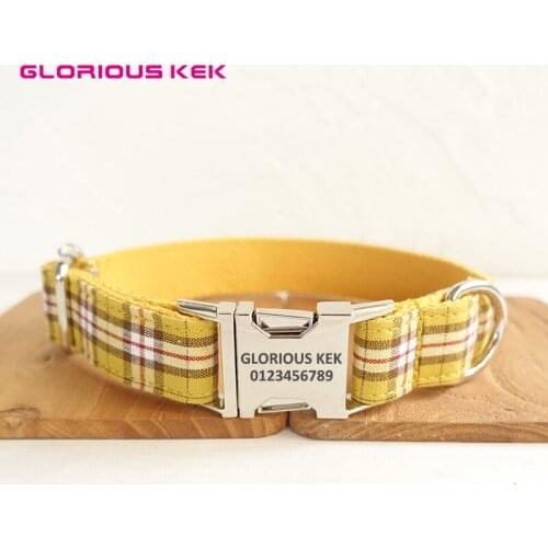 GLORIOUS KEK Pet Collar Dog Collar Personalized Plaid Pattern Adjustable Puppy Necklace for Small Medium Large Dogs Anti-Lost