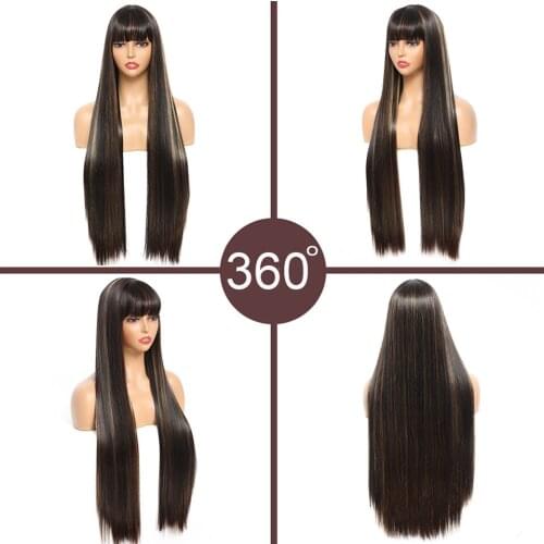 80cm Wig Super Long Straight Blonde Wigs Synthetic Wigs with Bangs for Women Christmas Cosplay Party Hair Wig