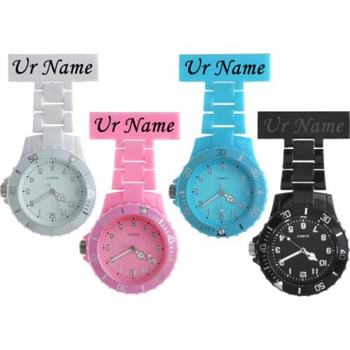Personalized Custom FREE Laser Name Texts Engrave Pin Brooch Battery Rotating Bezel Helthcare Fob Plastic Nurse Watch