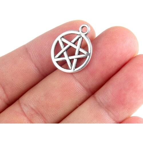 10pcs Wicca Pentagram Charm Five-pointed Star Pendant Tibetan Silver Color Jewelry Fit Diy Handmade Necklace Jewellery Making