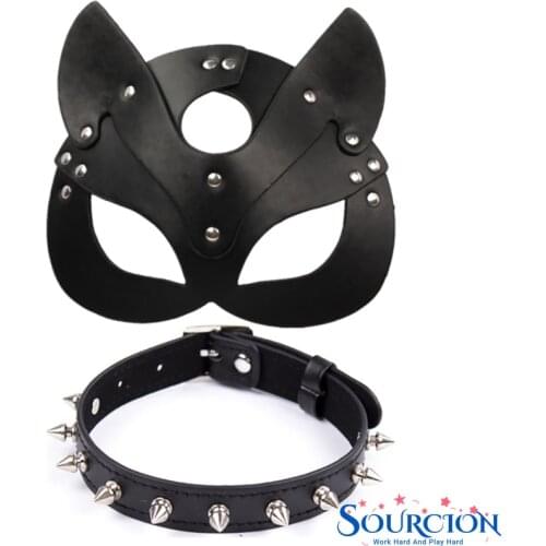 Porn Fetish Head Mask Whip Halloween Mask Roleplay BDSM Bondage Restraints PU Leather Cat Sex Toy For Men Women Cosplay Games