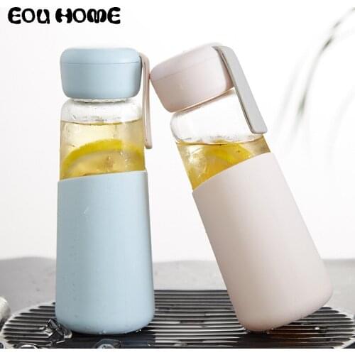 400ml Direct Drinking Glass Water Bottles Portable Outdoor Sports Hand Held Bottle Creative Anti-fall Bottles Lemon Juice Kettle