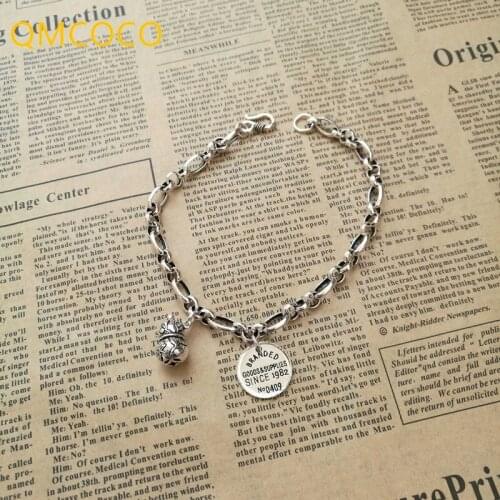 QMCOCO 925 Silver Letter Geometric Pendant Vintage Fashion Bracelet Personality INS Style For Man And Woman Jewelry Accessories