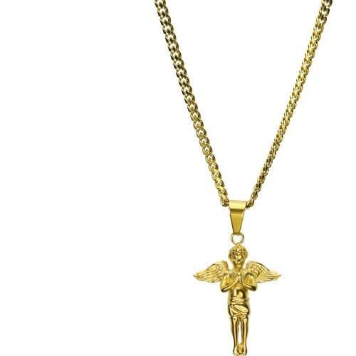 Luxury high quality Stainless steel Wings Angel necklace 3mm cuba chain Jesus Pendant men Necklaces & Pendants for women jewelry