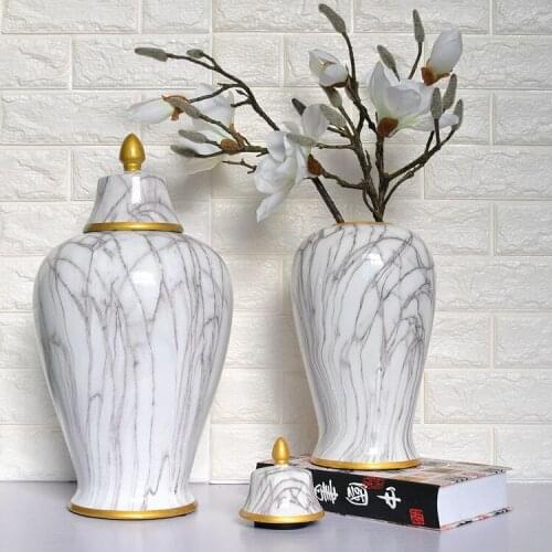 Modern Light Luxury New Chinese Style Classical Style Ceramic Imitation Black And White Marble Pattern porcelain Ginger Jar