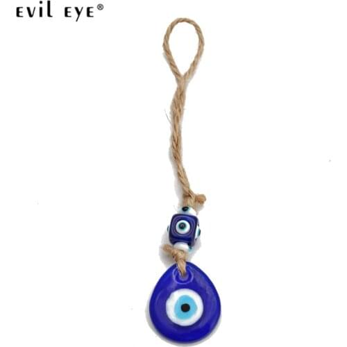 EVIL EYE Glass Blue Turkish Evil Eye Bead Pendant Wall Hanging Handmade Braided Decorations for Home Living Room Car BE254