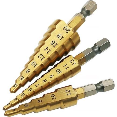High-speed Steel Step Drill Bit Woodworking Deburring Chamfer Metric 4 - 12 / 20mm HSS Hex Cone Drill Bit Rotary Tool