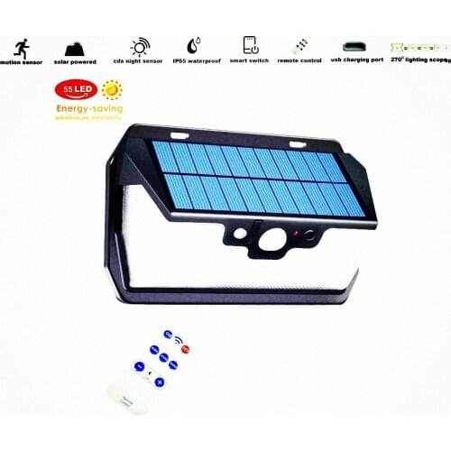55 leds Solar light remote control radar 3 side lighting usb port 2018 Modern Lamp Outdoor Garden Yard Emergency Seurity s