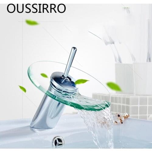 High Quality Full Brass Basin Glass Waterfall Faucet Hot & Cold Single Handle Bathroom Creative Stainless Steel Faucet Mixer Tap