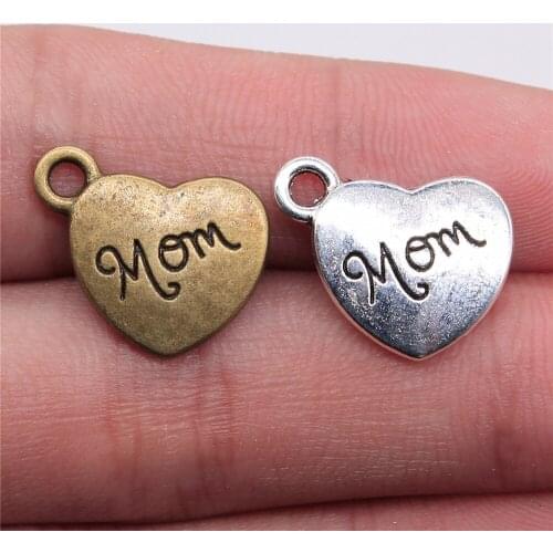 WYSIWYG 10pcs 15x18mm 2 Colors Antique Bronze Plated Family Mom Heart Charms Heart Mom Charms Mom Charms Heart
