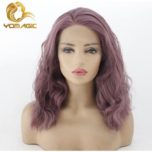 Yomagic Hair Purple Color Lace Front Wigs for Women Synthetic Hair Glueless Lace Wigs with Natural Hairline