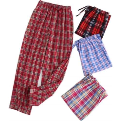2021 Spring Women 100% Cotton sleeping bottoms FemaleHigh-end nighty trousers Ladies Casual Loosen Plaid pajama pants Plus size