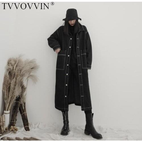 TVVOVVIN Coat Women Trench Temperament Denim Windbreaker Loose Long Oversized Jean Coats Fashion Denim Overcoat Autumn Y73V