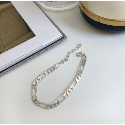 ALLNEWME Simple Chunky Cuban Chains Bracelets for Women Silver Color Alloy Hollow Linked Charm Bracelet Minimalist Accessories