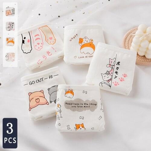 Norns Underwear women pure cotton fresh cartoon girl student low-waist briefs white