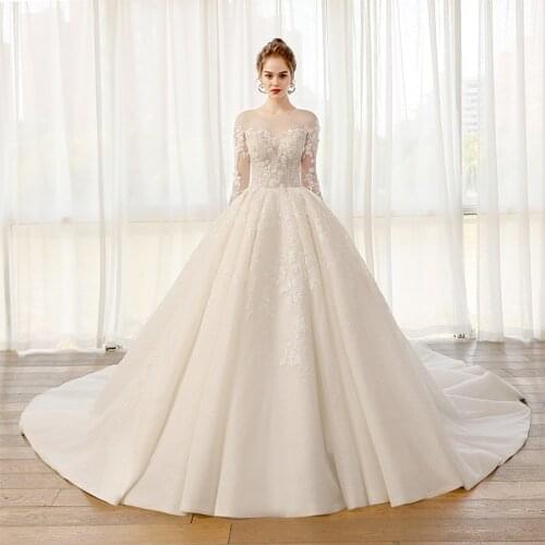 SL8183 plus size wedding dress with long sleeves formal women bridal gowns illusion bodice wedding ball gowns for girls cheap