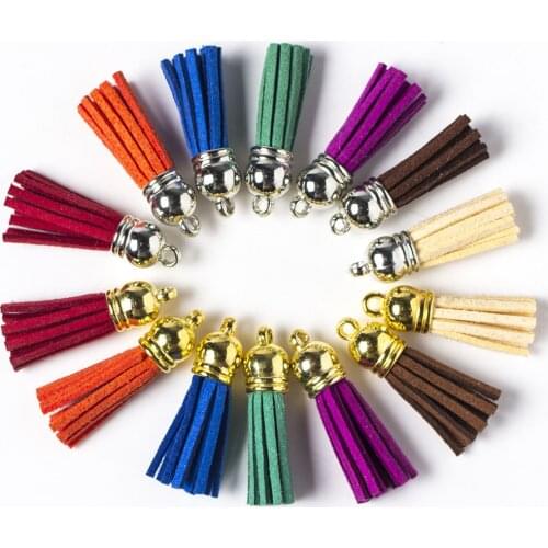 10 Pieces 35 mm Leather Tassel Pendants Faux Suede Tassel with Caps for Key Chain Straps DIY Accessories, Multicolor