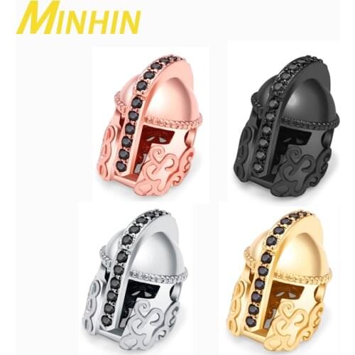 MINHIN 3Pcs Spartan Warrior Helmet Cubic Zirconia Copper Spacer Beads For Men Bracelet Jewelry Making Accessories