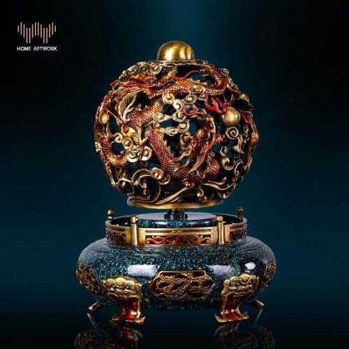 36CM large TOP ART CHINA Royal 9 Dragon Universe Auspicious fortune FENG SHUI ART home office business copper Sculpture Ornament