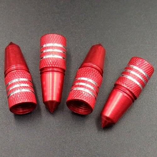 4pcs Red Universal Bullet Shape Car Wheel Tire Valve Air Stem Dust Caps Cover Truck Auto Vehicle Motorcycle Bicycle Accessory