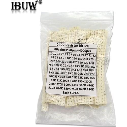 4000PCS 0402 SMD Resistor Kit Assorted Kit 10ohm-1M ohm 5% 80valuesX 50PCS=4000PCS Sample Kit