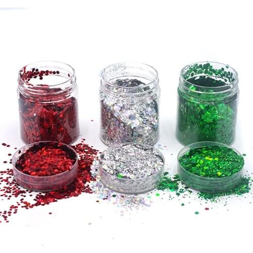 50ml/Bottle Mixed Sizes Chunky Resin Glitter Powder Iridescent Gold/Silver Holographic Sequins gel polish Nail Loose Glitter