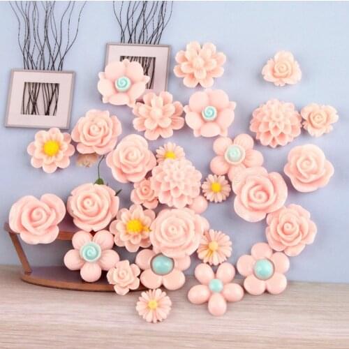 60Pcs Mixed Flower Pattern Flat Back Resin Embellishments DIY Craft Supplies Hair Accessories Phone Shell Patch Arts Materials