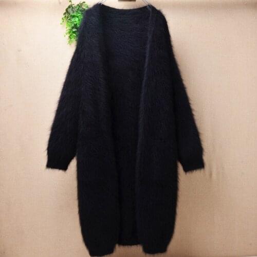 750g heavy thick female women hairy plush mink cashmere knitted long sleeves long sweater cardigans angora fur jacket coat pull