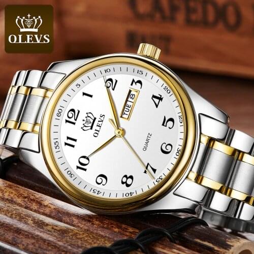 Swiss luxury brand OLEVS mens quartz watch Arabic numerals stainless steel waterproof calendar Wristwatch Men Gifts for Father