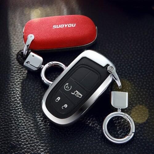 Genuine Leather Galvanized Alloy Car Key Case Cover For Jeep Renegade 2014 2015 Grand Cherokee Chrysler 300C Wrangler Renegade