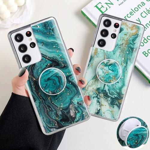 With Foldable Stand Marble Coque For Samsung A32 A52 A72 A70 A50 S21 S20 Plus S20FE S10 Plus Note 20 10 Pro Soft Epoxy Fundas