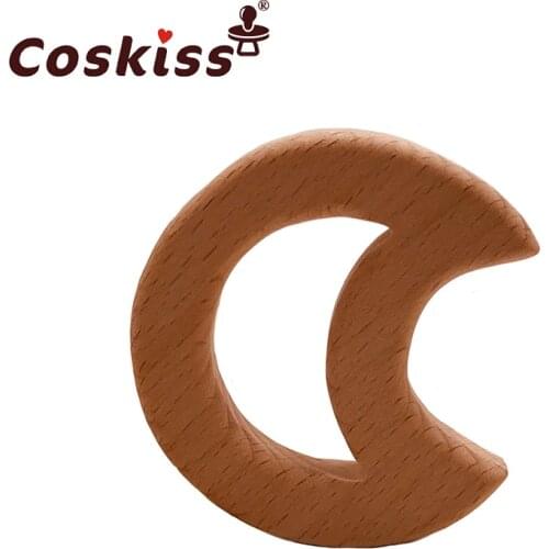 Coskiss Baby Wooden Teether Beech Wood Cartoon Moon Teething Toys Montessori Inspired Nursing Pendant Baby Teether