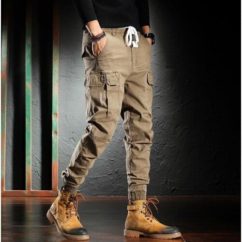 Casual Joggers Jeans Men Vintage Designer Multi Pockets Japanese Fashion Loose Fit Harem Trousers Streetwear Hip Hop Cargo Pants