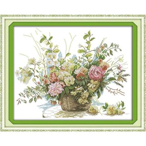 Everlasting Love The Rose Flower Basket (2) Chinese Cross Stitch Kits Ecological Cotton Stamped 14 DIY Gift Christmas Decoration