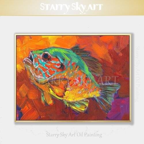 Artist Pure Hand-painted High Quality Modern Piranha Fish Knife Oil Painting on Canvas Textured Knife Fish Piranha Oil Painting